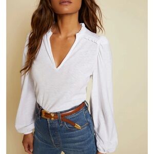 Nation LTD White Ruffle Neck Long Sleeve Blouse